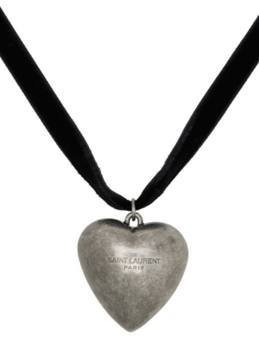 ⭐️Saint Laurent⭐️Silver oversized Heart Pendant Necklace/choker in Black - Picture 3 of 7